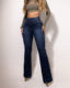 Pantalon Skinny Denim Stretch Taille Haute à Boutons Élastiques